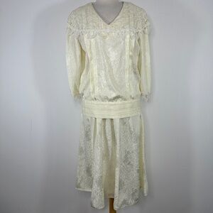 VTG Donaldsons Cream/Gold Midi Cocktail Dress Size 14 50's Style